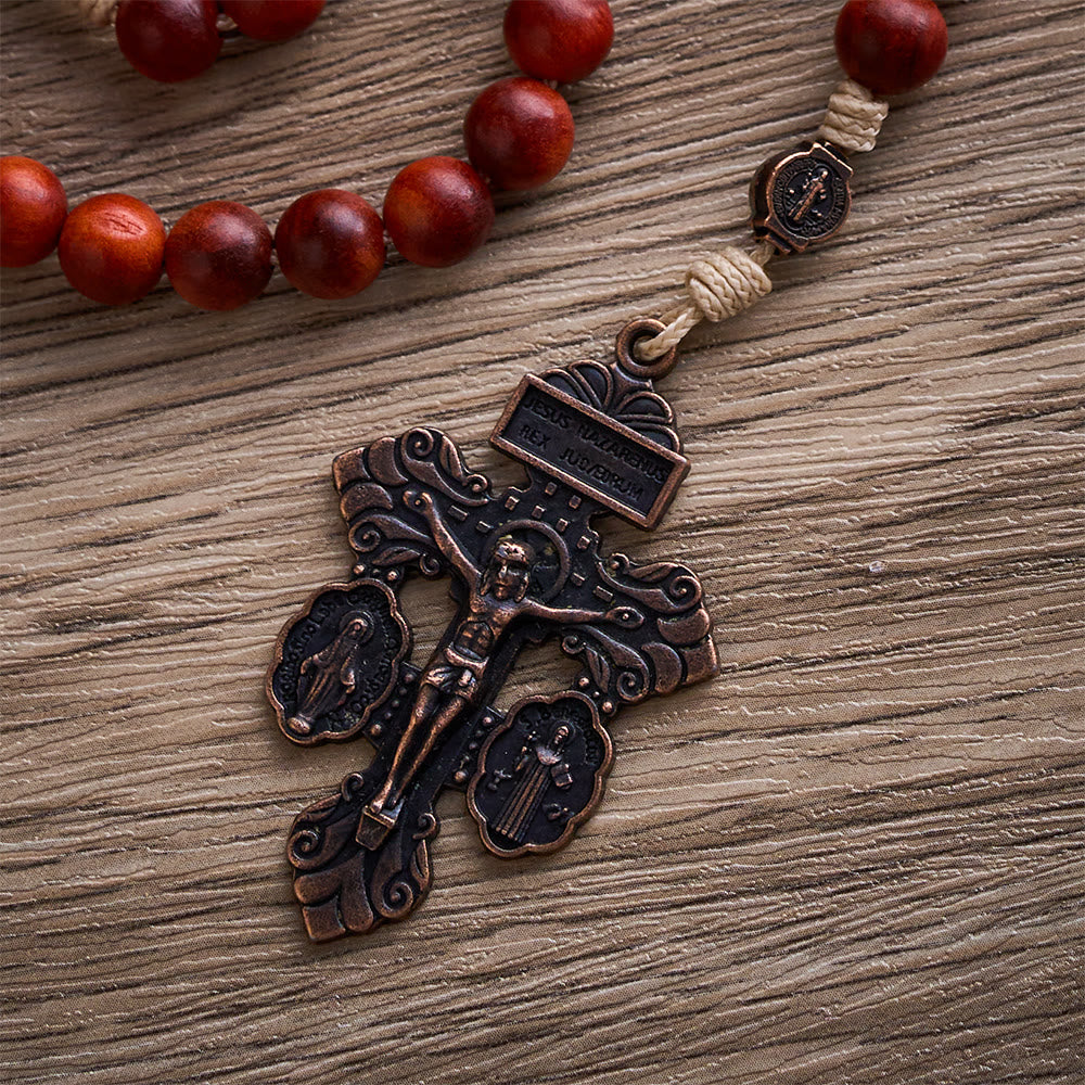 SolaceBeads Dragon Blood Wood Beads St. Benedict Protection Shield Rosary - image 7