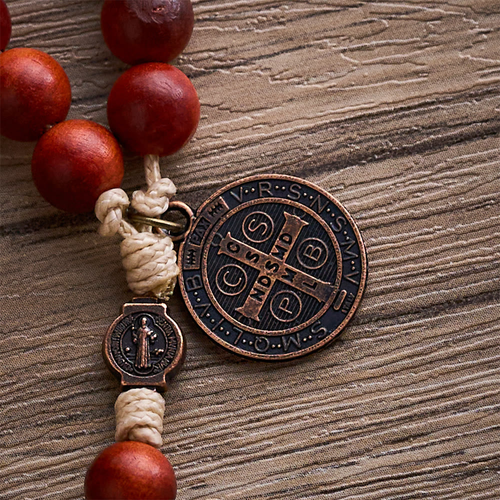SolaceBeads Dragon Blood Wood Beads St. Benedict Protection Shield Rosary - image 6