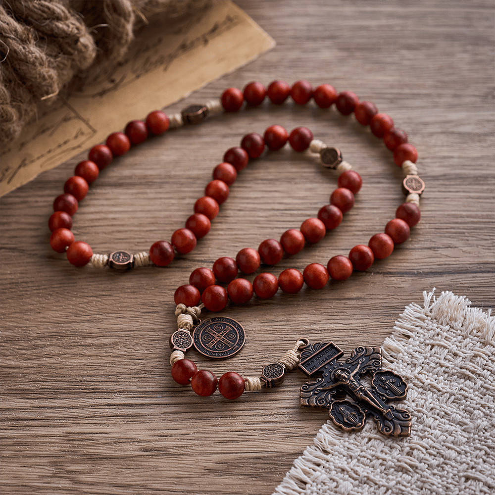 SolaceBeads Dragon Blood Wood Beads St. Benedict Protection Shield Rosary - image 8