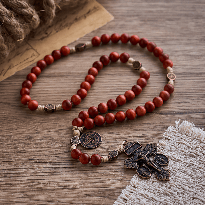 SolaceBeads Dragon Blood Wood Beads St. Benedict Protection Shield Rosary - image 8