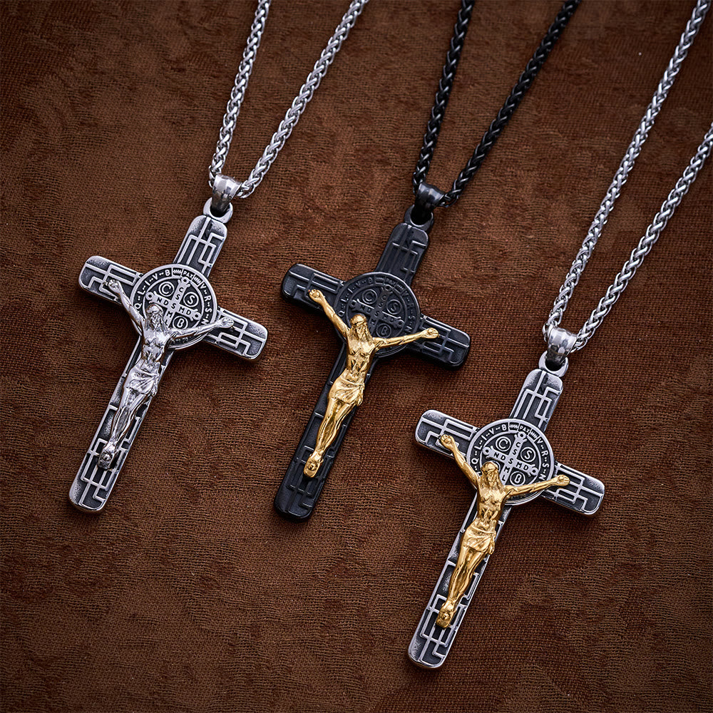 SolaceBeads 3 Color Classic St. Benedict Crucifix Heavy Industry Pendant Necklace - image 1
