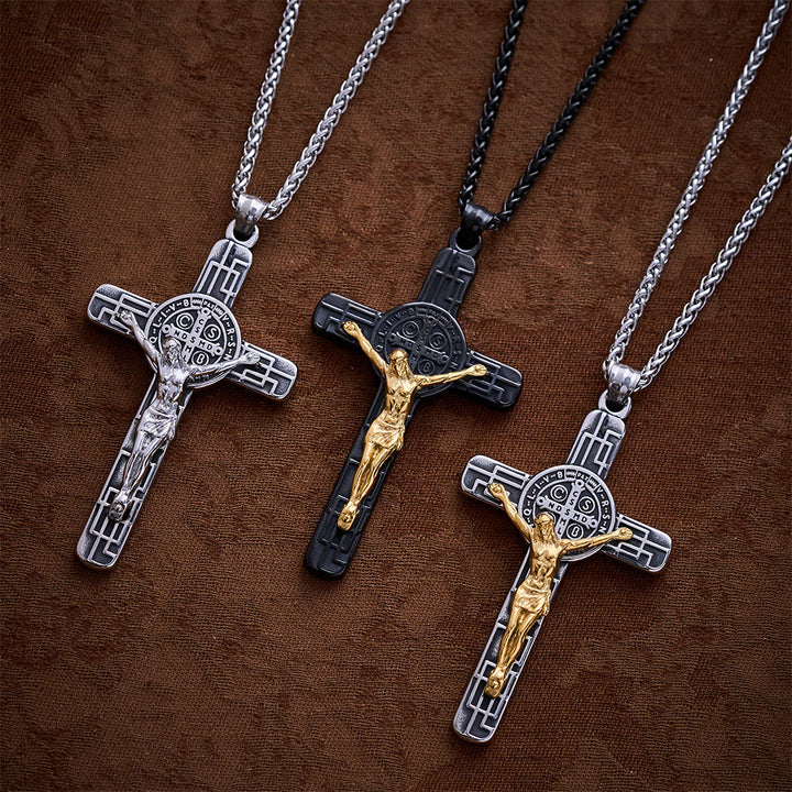 SolaceBeads 3 Color Classic St. Benedict Crucifix Heavy Industry Pendant Necklace - image 1