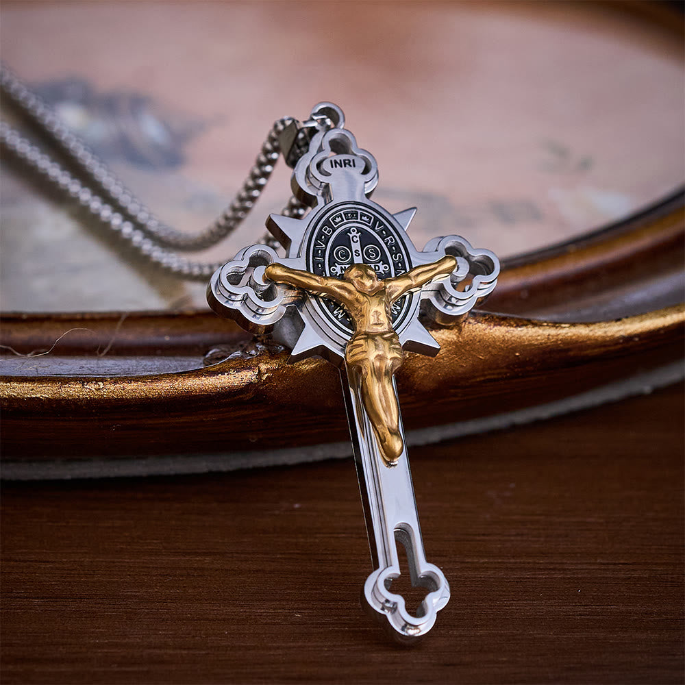 SolaceBeads 3 Color Classic Vintage St. Benedict Medal Crucifix Pendant Necklace - Silver-gold - image 0