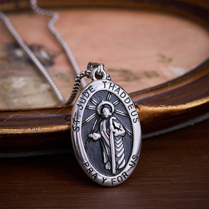 SolaceBeads 2-tone St. Jude Pray For Us Pendant Necklace - Silver-black - image 0