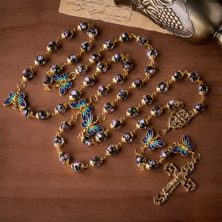 SolaceBeads Black Lampwork Floral Beads Rosary--The Radiant Grace Rosary: Hand-Blown Solace - image 1