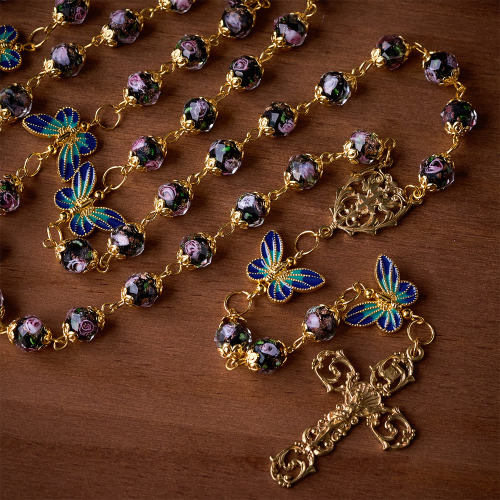 SolaceBeads Black Lampwork Floral Beads Rosary--The Radiant Grace Rosary: Hand-Blown Solace - Black - image 0
