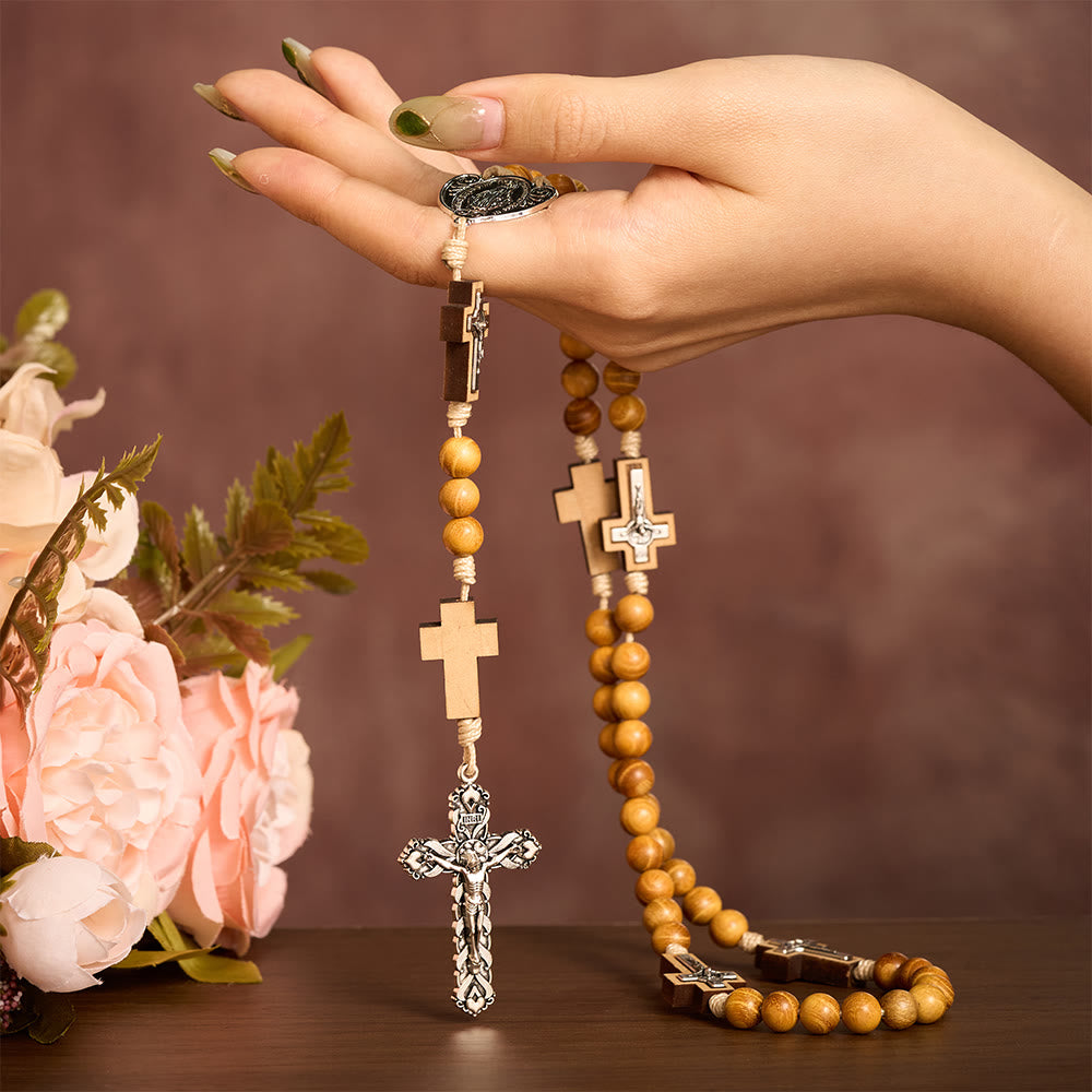SolaceBeads Yellow Sandalwood Wilderness Cross Rosary: Faith in its Purest Form - image 1