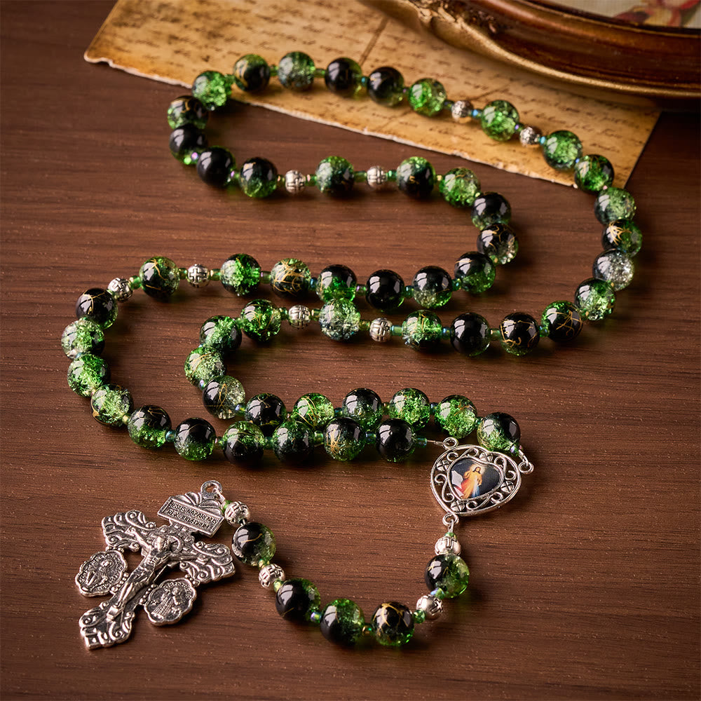 SolaceBeads Emerald Green &amp; Black Glass Rosary – Handcrafted Prayer Beads for Faith &amp; Protection - image 3