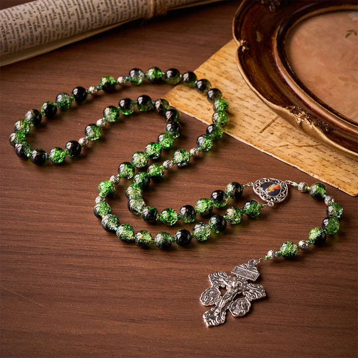 SolaceBeads Emerald Green &amp; Black Glass Rosary – Handcrafted Prayer Beads for Faith &amp; Protection - image 2
