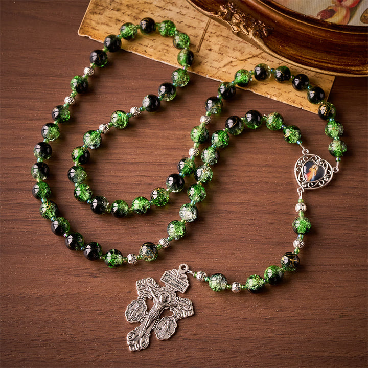 SolaceBeads Emerald Green &amp; Black Glass Rosary – Handcrafted Prayer Beads for Faith &amp; Protection - image 4