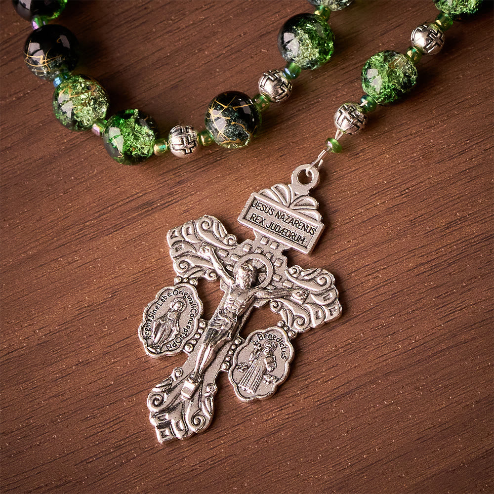 SolaceBeads Emerald Green &amp; Black Glass Rosary – Handcrafted Prayer Beads for Faith &amp; Protection - image 9