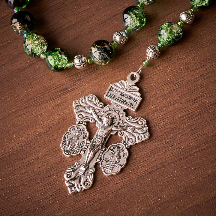 SolaceBeads Emerald Green &amp; Black Glass Rosary – Handcrafted Prayer Beads for Faith &amp; Protection - image 9