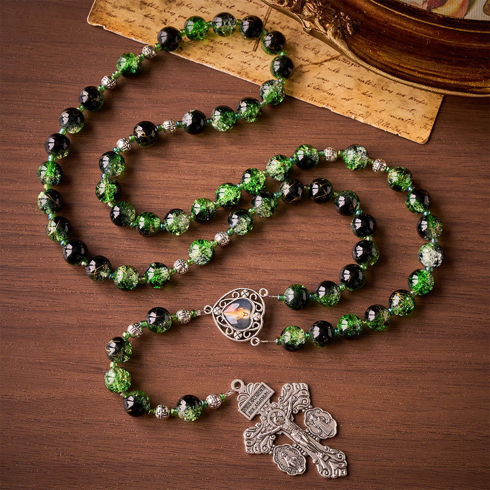 SolaceBeads Emerald Green &amp; Black Glass Rosary – Handcrafted Prayer Beads for Faith &amp; Protection - image 5