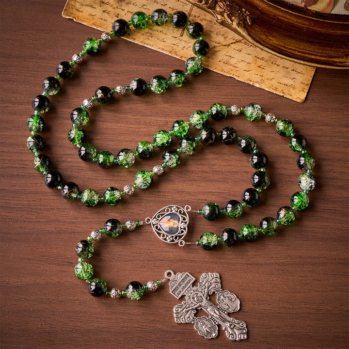 SolaceBeads Emerald Green &amp; Black Glass Rosary – Handcrafted Prayer Beads for Faith &amp; Protection - image 5