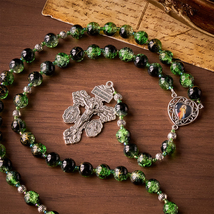 SolaceBeads Emerald Green &amp; Black Glass Rosary – Handcrafted Prayer Beads for Faith &amp; Protection - image 0