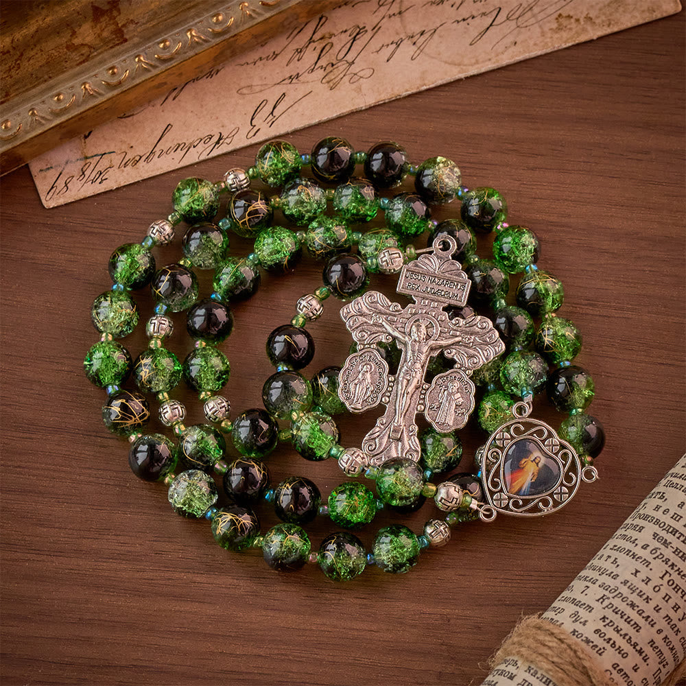SolaceBeads Emerald Green &amp; Black Glass Rosary – Handcrafted Prayer Beads for Faith &amp; Protection - image 10