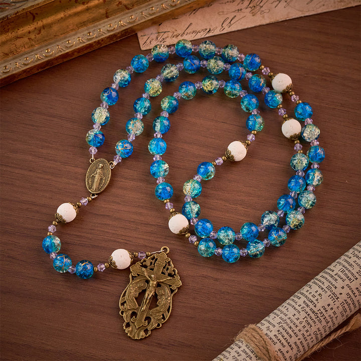SolaceBeads Sapphire Blue Glass Rosary – Spiritual Protection Prayer Beads for Faith - image 2