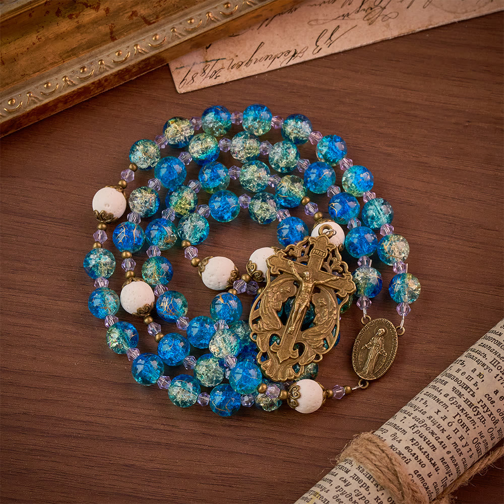 SolaceBeads Sapphire Blue Glass Rosary – Spiritual Protection Prayer Beads for Faith - image 1