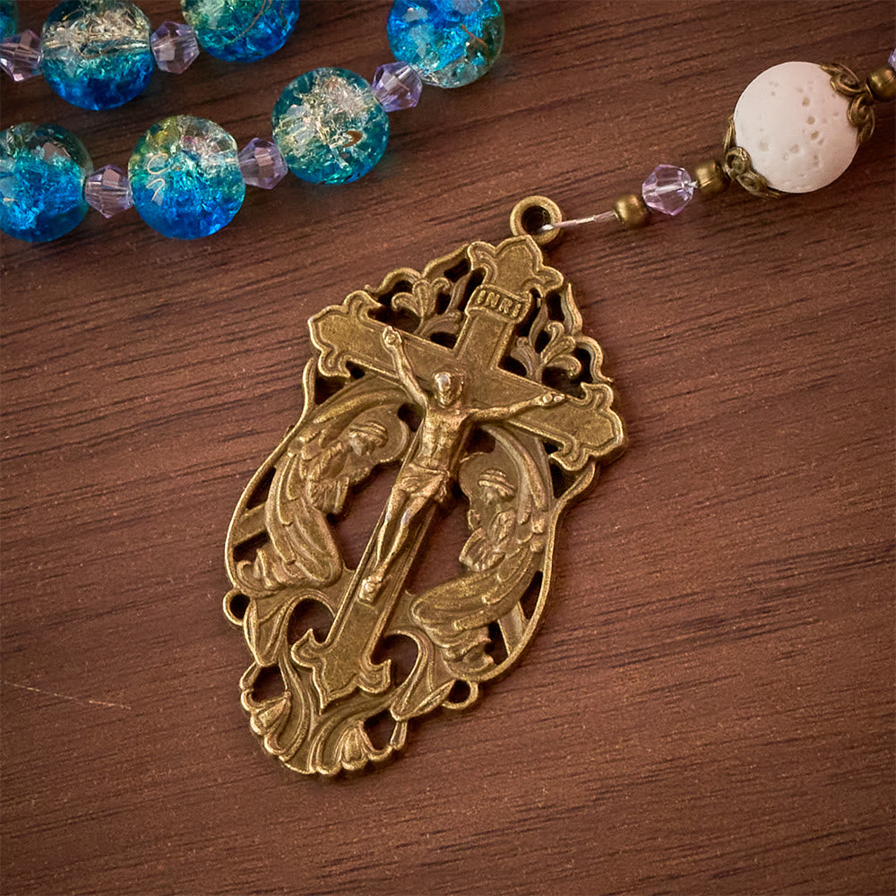 SolaceBeads Sapphire Blue Glass Rosary – Spiritual Protection Prayer Beads for Faith - image 5