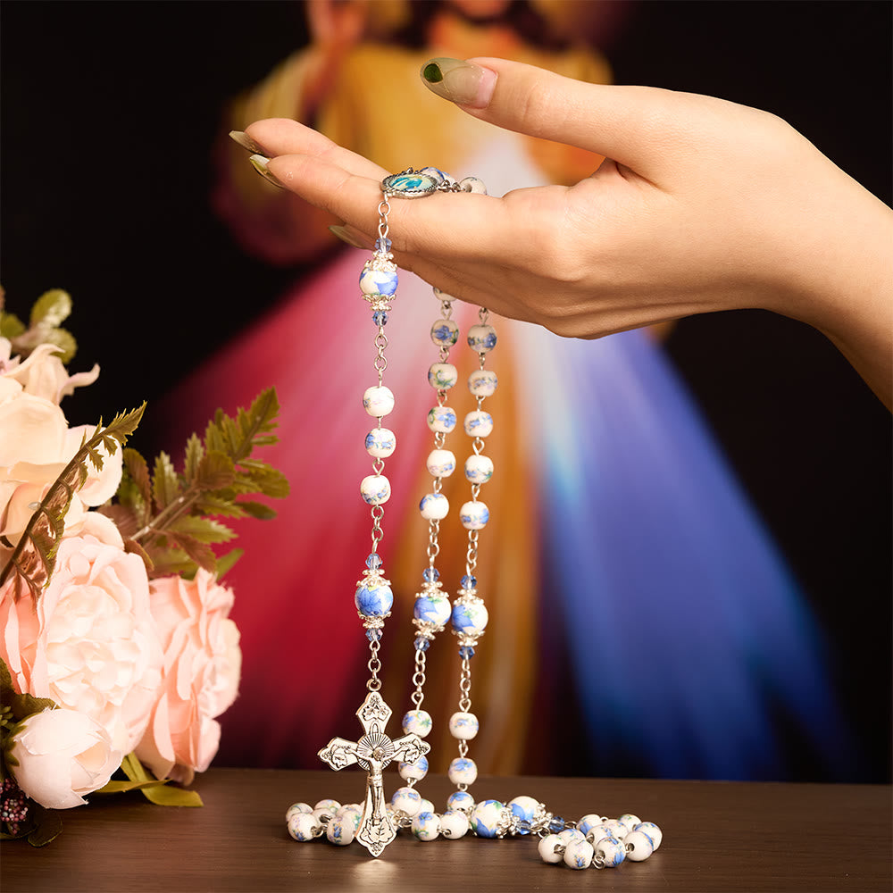 SolaceBeads Blue Floral Rosary – Handcrafted Prayer Beads with Divine Grace &amp; Devotion - image 1