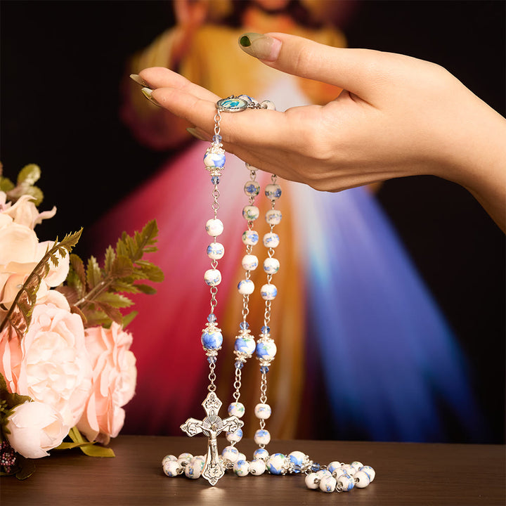 SolaceBeads Blue Floral Rosary – Handcrafted Prayer Beads with Divine Grace &amp; Devotion - image 1