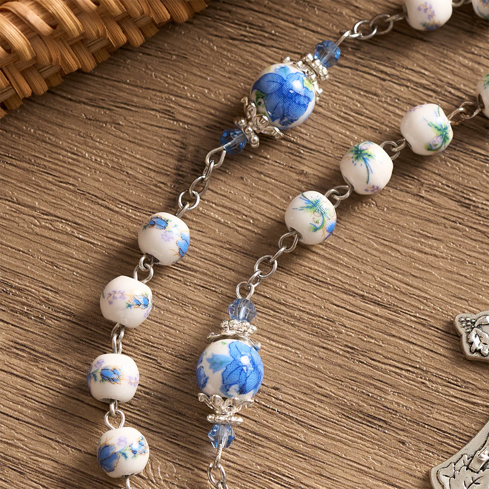 SolaceBeads Blue Floral Ceramic Rosary: Where Petals Bloom with Grace - image 6