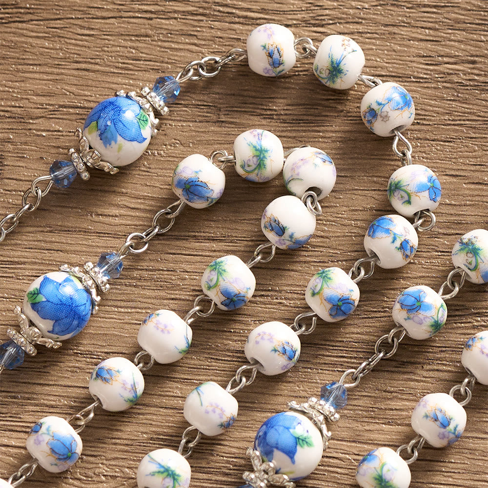 SolaceBeads Blue Floral Ceramic Rosary: Where Petals Bloom with Grace - image 5