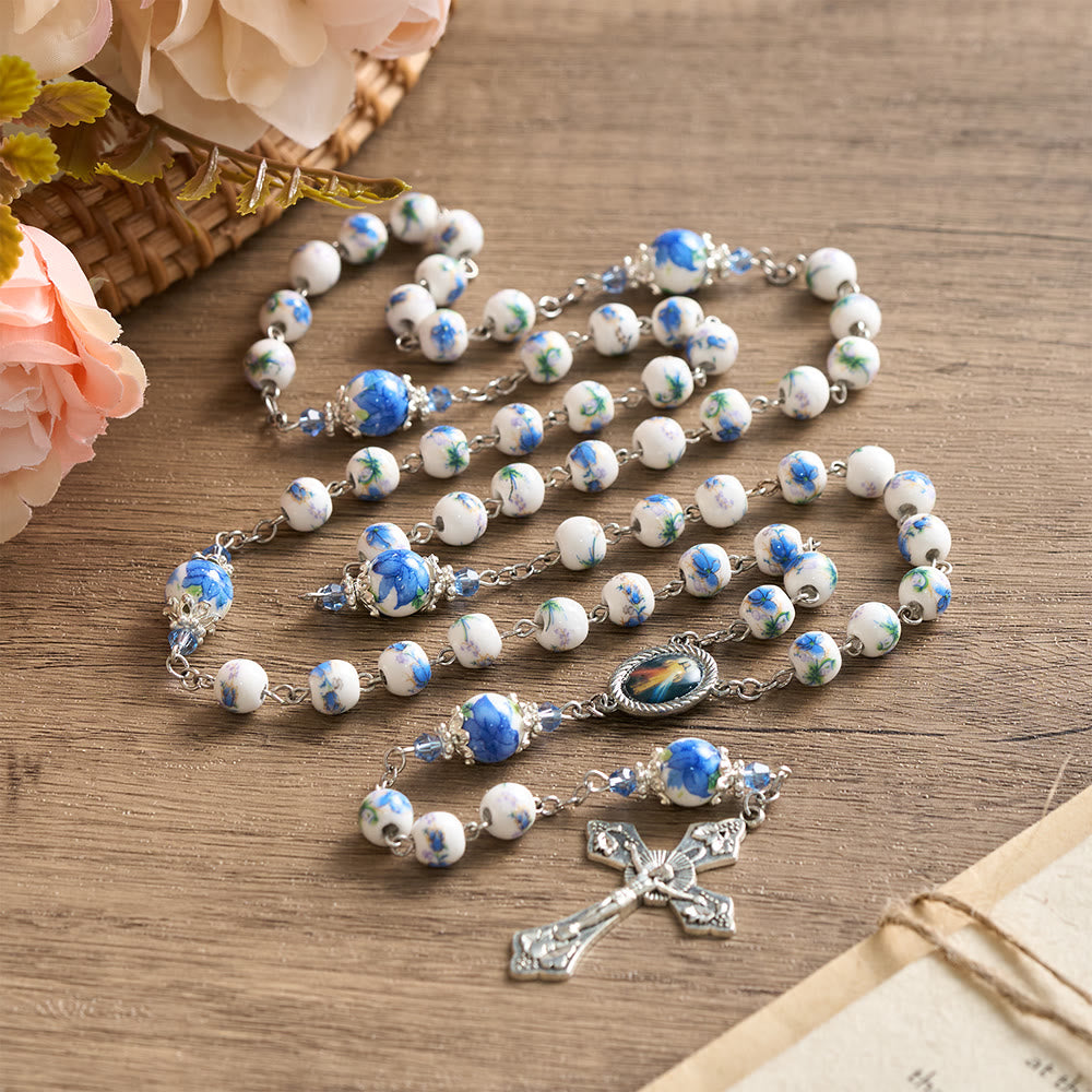 SolaceBeads Blue Floral Ceramic Rosary: Where Petals Bloom with Grace - image 11