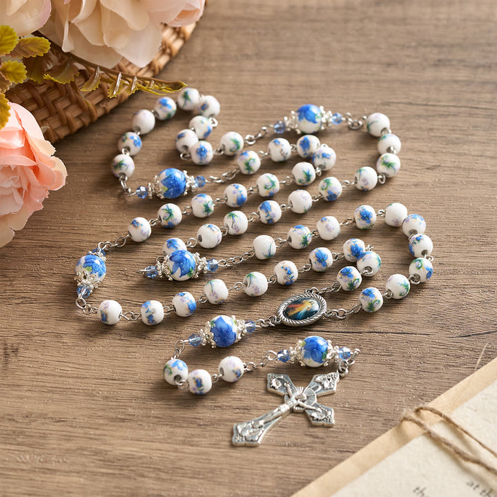 SolaceBeads Blue Floral Ceramic Rosary: Where Petals Bloom with Grace - image 11