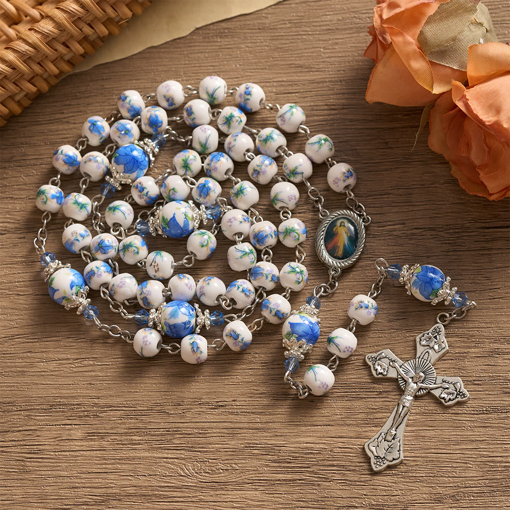 SolaceBeads Blue Floral Ceramic Rosary: Where Petals Bloom with Grace - image 3
