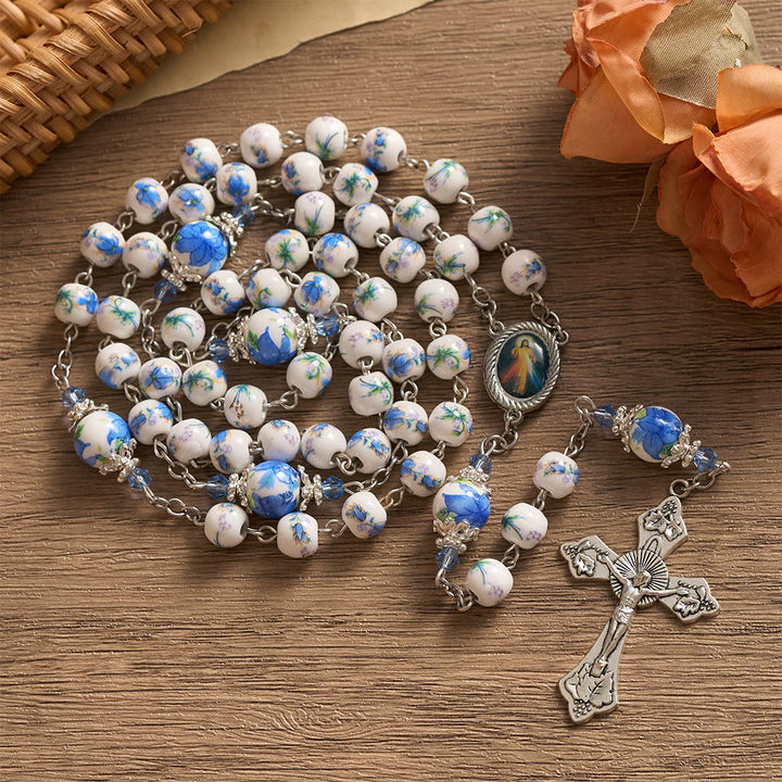 SolaceBeads Blue Floral Ceramic Rosary: Where Petals Bloom with Grace - image 3