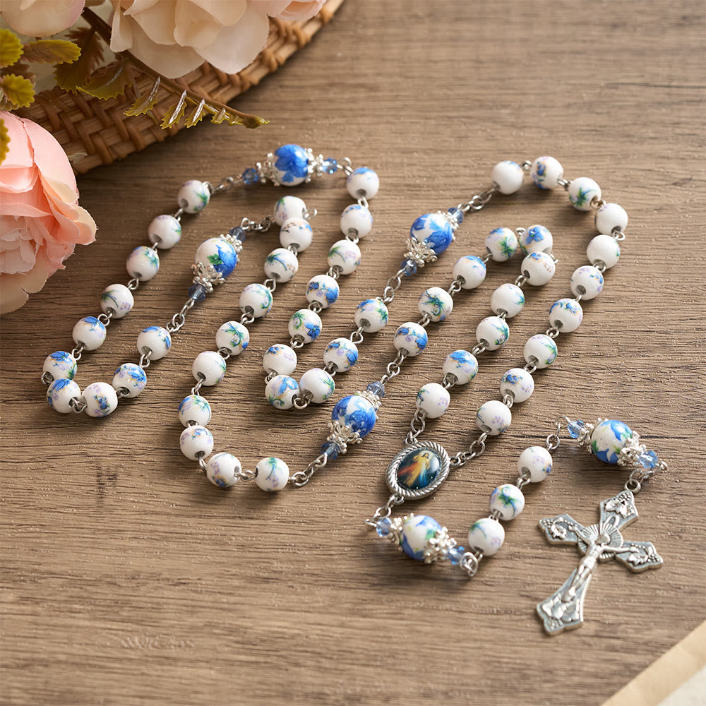 SolaceBeads Blue Floral Ceramic Rosary: Where Petals Bloom with Grace - image 8