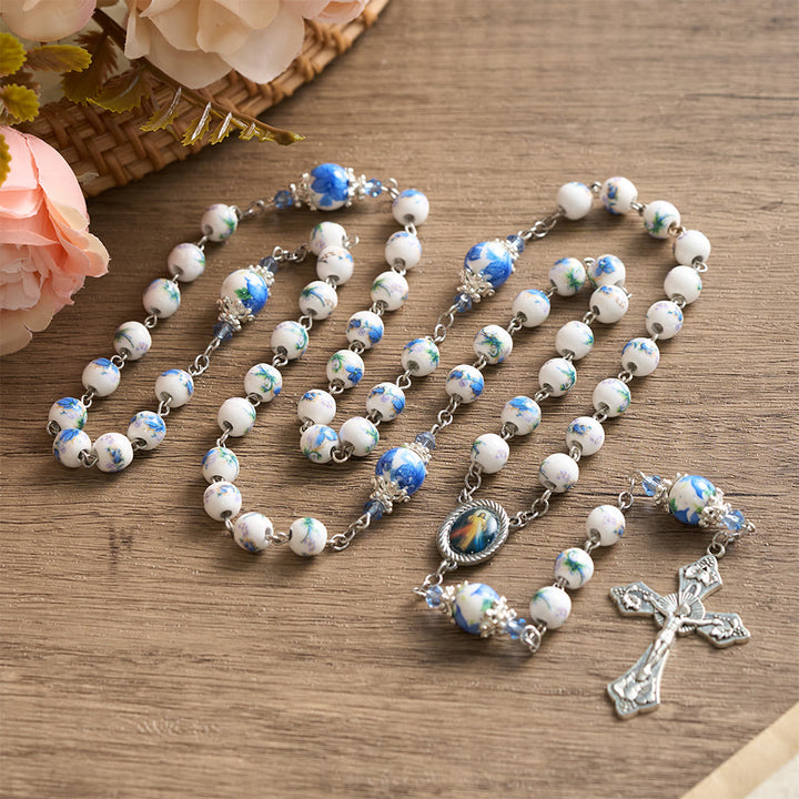 SolaceBeads Blue Floral Ceramic Rosary: Where Petals Bloom with Grace - image 8