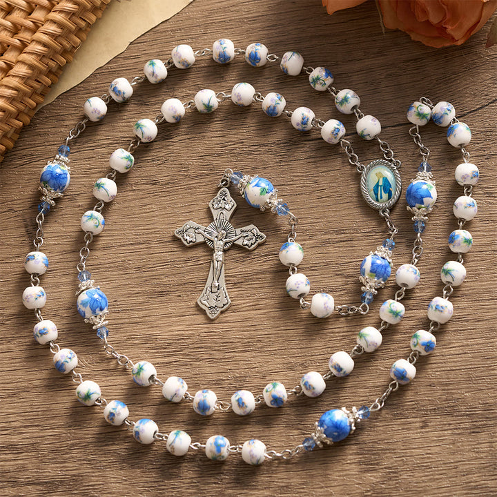 SolaceBeads Blue Floral Rosary – Handcrafted Prayer Beads with Divine Grace &amp; Devotion - image 9