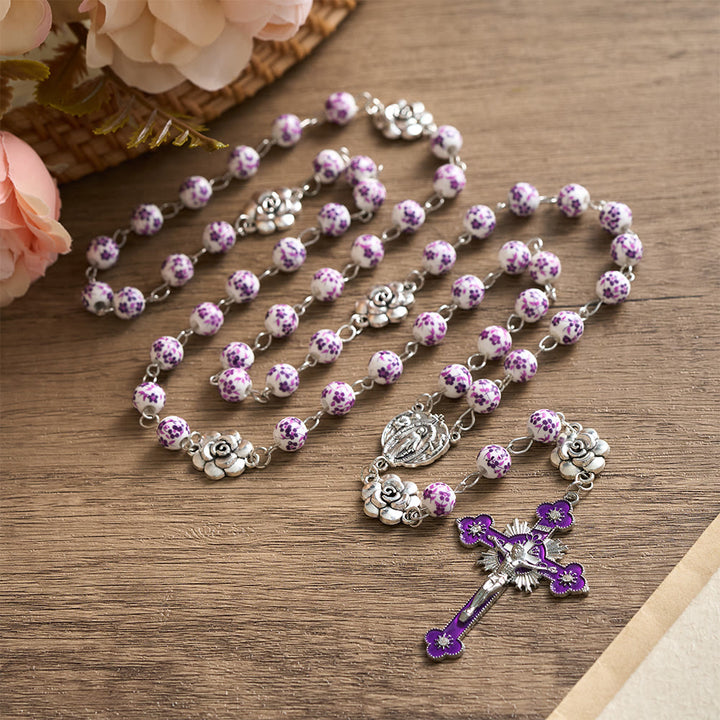 SolaceBeads Purple Floral Rosary – Handcrafted Ceramic Prayer Beads for Faith &amp; Sacred Connection - image 2