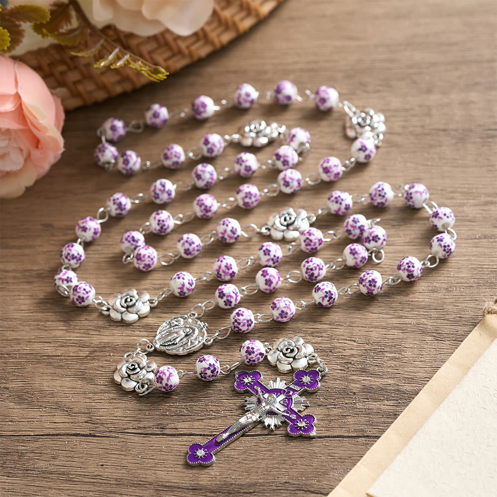 SolaceBeads Purple Floral Rosary – Handcrafted Ceramic Prayer Beads for Faith &amp; Sacred Connection - image 8