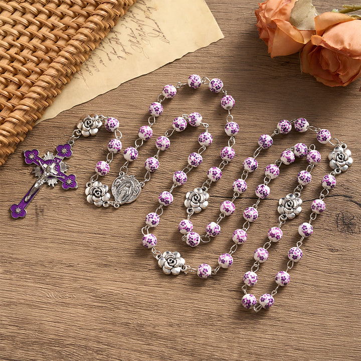 SolaceBeads Purple Floral Rosary – Handcrafted Ceramic Prayer Beads for Faith &amp; Sacred Connection - image 7