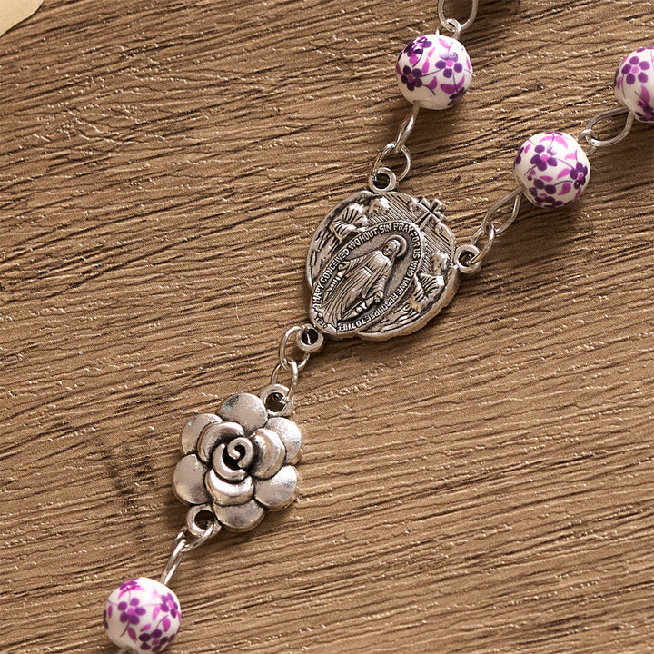SolaceBeads Purple Floral Rosary – Handcrafted Ceramic Prayer Beads for Faith &amp; Sacred Connection - image 6