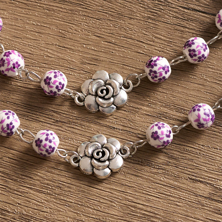 SolaceBeads Purple Floral Rosary – Handcrafted Ceramic Prayer Beads for Faith &amp; Sacred Connection - image 4