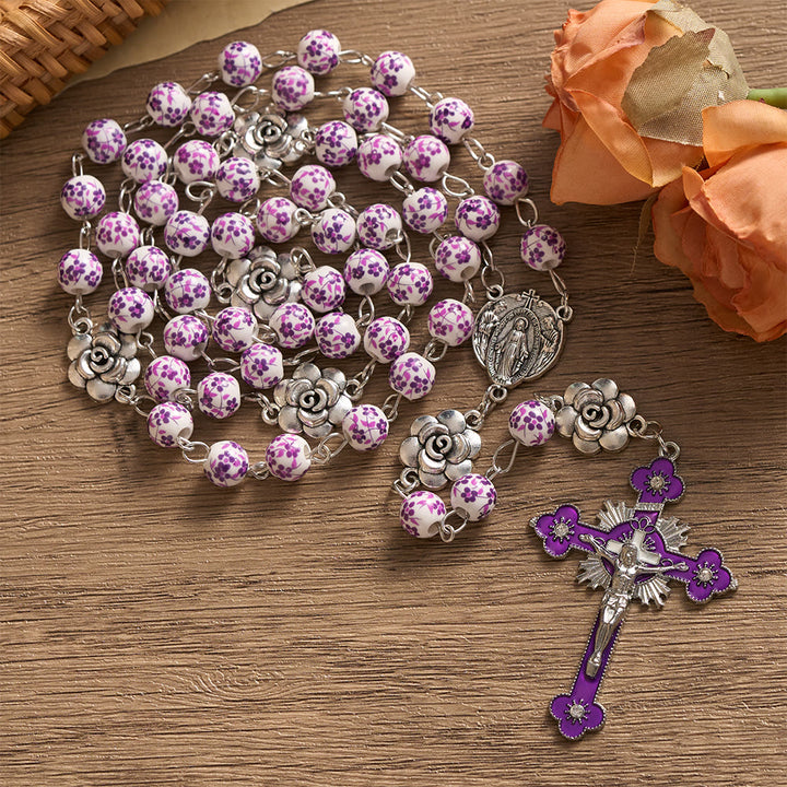 SolaceBeads Purple Floral Rosary – Handcrafted Ceramic Prayer Beads for Faith &amp; Sacred Connection - image 3
