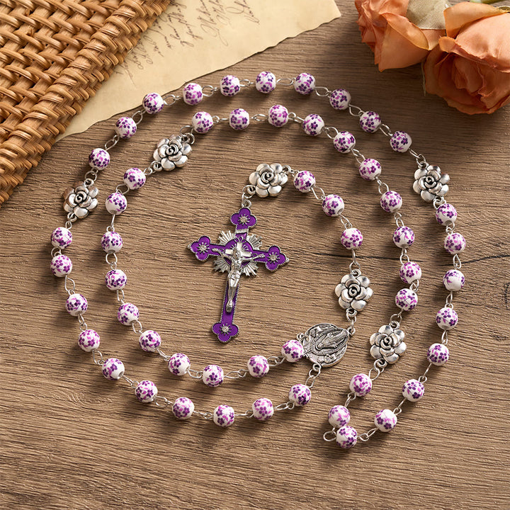 SolaceBeads Purple Floral Rosary – Handcrafted Ceramic Prayer Beads for Faith &amp; Sacred Connection - image 9