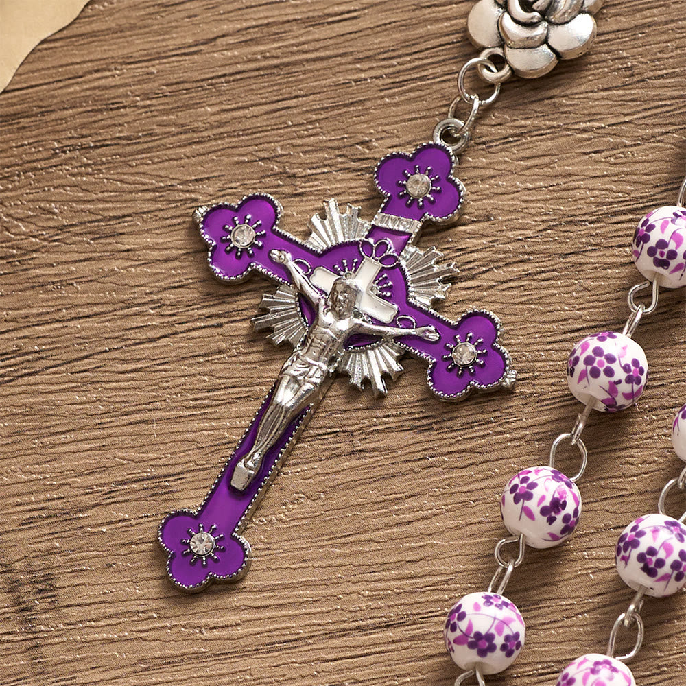 SolaceBeads Purple Floral Rosary – Handcrafted Ceramic Prayer Beads for Faith &amp; Sacred Connection - image 5