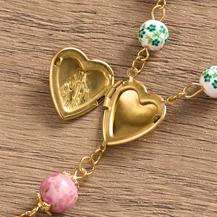 SolaceBeads Green &amp; Pink Floral Rosary – Handcrafted Beads for Divine Grace - image 7