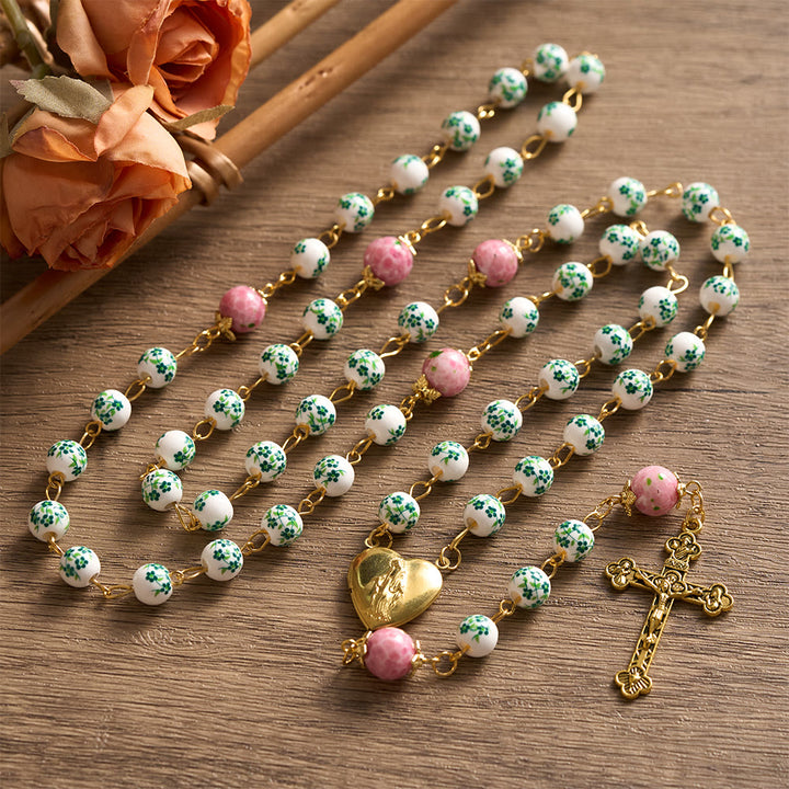 SolaceBeads Green &amp; Pink Floral Rosary – Handcrafted Beads for Divine Grace - image 2