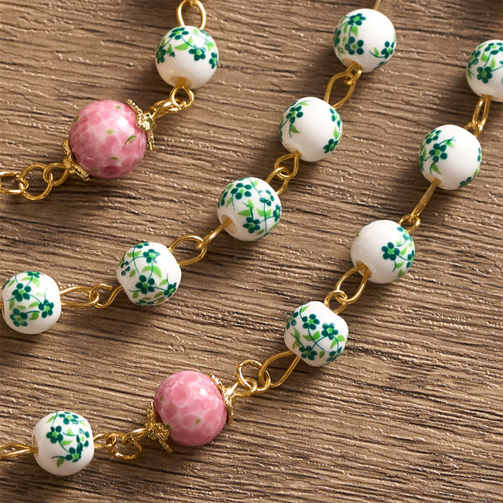 SolaceBeads Green &amp; Pink Floral Rosary – Handcrafted Beads for Divine Grace - image 5