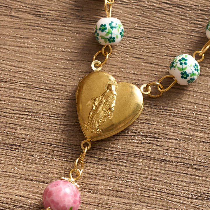 SolaceBeads Green &amp; Pink Floral Rosary – Handcrafted Beads for Divine Grace - image 6
