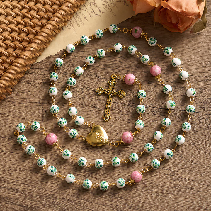 SolaceBeads Green &amp; Pink Floral Rosary – Handcrafted Beads for Divine Grace - image 4