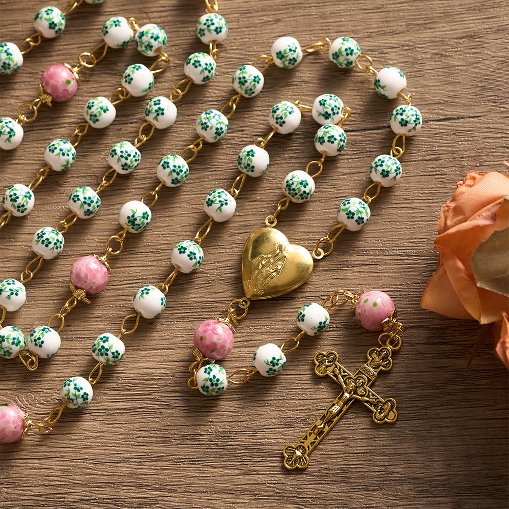 SolaceBeads Green & Pink Floral Rosary – Handcrafted Beads for Divine Grace & Spiritual Comfort - Green&Pink - image 0
