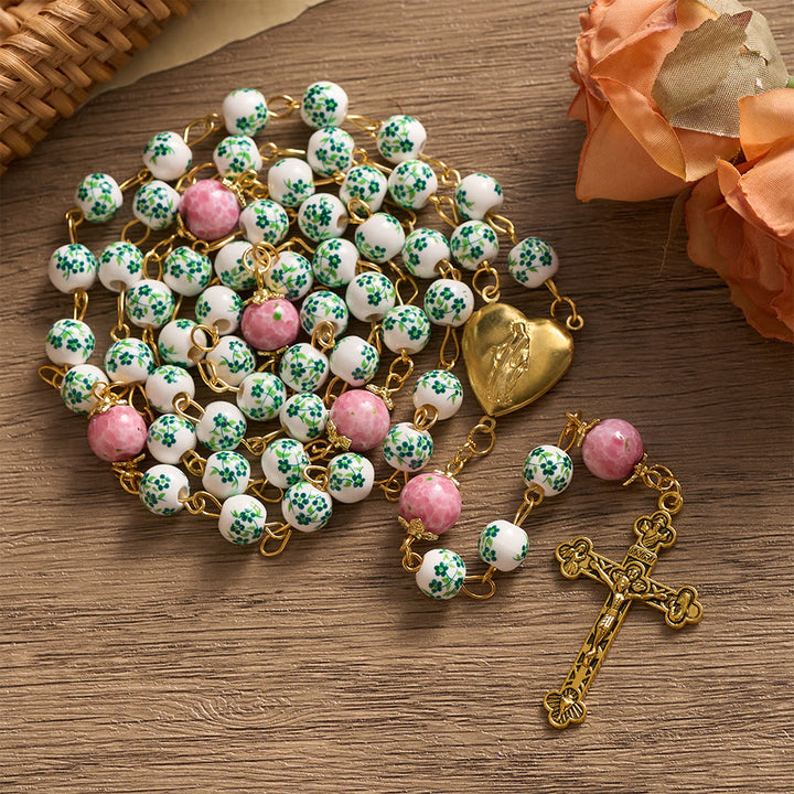 SolaceBeads Green &amp; Pink Floral Rosary – Handcrafted Beads for Divine Grace - image 12