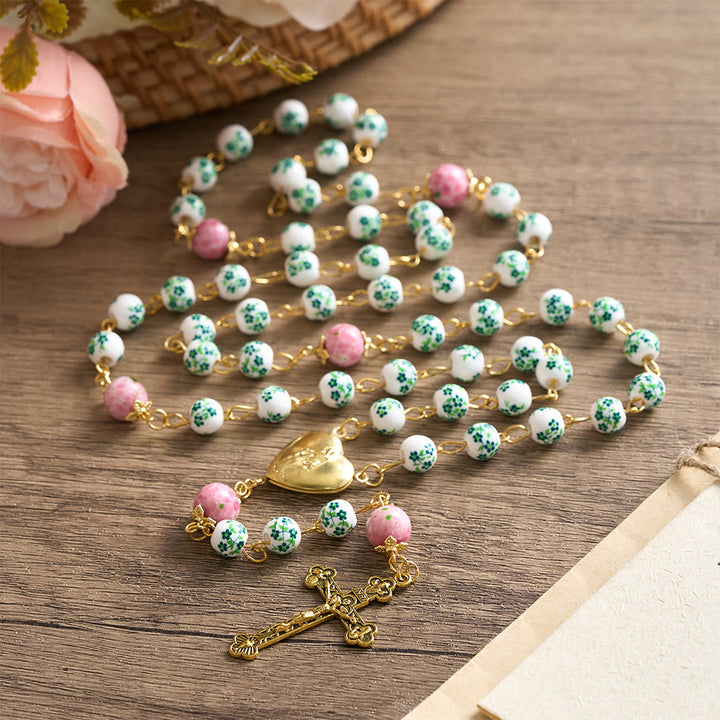 SolaceBeads Green &amp; Pink Floral Rosary – Handcrafted Beads for Divine Grace - image 3